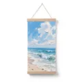 Canvas hanging scroll, oil painting style beach seascape wall art for home decor - Width 20 x Height 40 cm / 2