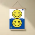 Klein blue cartoon yellow smiley face hanging scroll painting ideal for kids room decor - W20 * H30 cm / XX-4