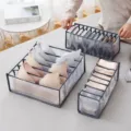 Gray foldable mesh underwear organizer box, multi-grid drawer storage for bras and socks. - 6 Grids / Gray