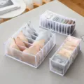 Foldable mesh underwear organizer set, drawer storage box for bras, panties and socks. - 6 Grids / White
