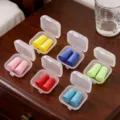 Clear plastic storage box set with colorful foam earplugs for daily portable organization. - S / Clear