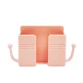 Pink wall-mounted remote control holder phone charging bracket with side hooks storage rack - Pink with Hook