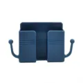 Wall-mounted phone holder remote control storage box with hooks blue bedside charging rack - Dark Blue with Hook