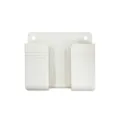 Wall-mounted white plastic remote control and phone holder organizer for bedside use. - White