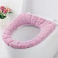 Pink plush knitted toilet seat cover O-shape warm washable pumpkin texture bathroom decor SKU - Nordic Pink