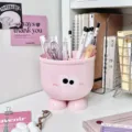 Süßer rosa Stiftehalter für den Schreibtisch mit Augen, multifunktionaler Organizer - Rosa Großäugiges Monster