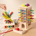 Wooden Montessori toy 3-in-1 stick pull game color sorting ball drop for kids development - 3-in-1 Peg Game