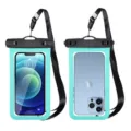 Universal waterproof phone pouch with secure lock and lanyard for swimming and outdoor beach. - 3205 New Version - Cyan