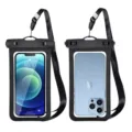 Universal waterproof phone pouch with strap, clear touch screen design for outdoor swimming and diving. - 3205 New Version - Black