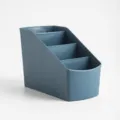 Organizador de escritorio azul con 4 compartimentos para artículos de oficina y maquillaje. - Azul