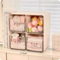 Cute transparent desktop storage drawer organizer for stationery and cosmetics daily variant - Cute Bear 4-Compartment Grid