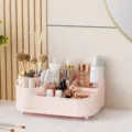 Rosa Desktop Make-up Organizer Aufbewahrungsbox mit Schubladen für Kosmetik und Pinsel. - Einstöckiger drehbarer Kosmetik-Organizer (Rosa)