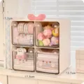 Cute desktop transparent 4-grid storage drawer box with bow, perfect for stationery and cute figures. - Bow Style 4-Compartment Grid