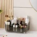 Organizador de maquillaje acrílico gris transparente de una sola capa estante 28,5cm - Organizador de cosméticos giratorio de una sola capa (Gris transparente)