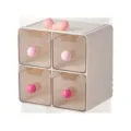 Caja de almacenamiento de escritorio transparente de 4 cajones con lazo rosa y pomos. - Rejilla de 4 compartimentos con asa y lazo