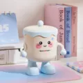 Cute mini desktop trash can with lid, adorable robot design with arms and legs for office desk. - With Lid / Blue