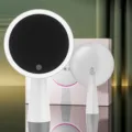 Desktop LED makeup mirror with ring light and touch switch, perfect for daily vanity use. - 3 Brightness Levels / Ivory
