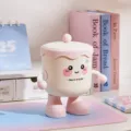 Cute desktop mini trash can with lid, kawaii small storage bucket for office table decor. - With Lid / Pink