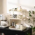 Estante de almacenamiento de escritorio crema de 3 niveles para tazas y aperitivos - Doble capa blanco crema - con estante