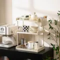 Estante de almacenamiento de escritorio de 3 niveles estilo crema organizador de tazas - Triple capa blanco crema - con estante