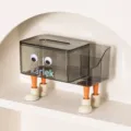 Caja de pañuelos creativa con patas y compartimento de almacenamiento, organizador de escritorio. - 24 * 12 * 9,5 cm / Caja de pañuelos transparente con ojos grandes y pies naranja-blanco