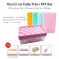 Bandeja de hielo redonda con caja PET y tapa, molde para hacer cubitos de hielo casero. - Rosa Flor de Durazno