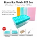 Bandeja de hielo redonda con caja PET, tapa y cuchara para cocina. Opciones de varios colores. - Azul cielo