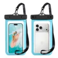 Universal waterproof phone pouch in light blue with secure neck strap for swimming diving. - 26 Latest Oversized WPC0445 - Blue