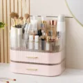Rosa 3-Schichten Acryl Make-up Organizer mit Schubladen und Pinselhaltern für Schminktisch - Cremefarben 3-lagig (2 Schubladen) - Rosa