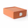 Caja de almacenamiento de escritorio naranja con cajón, organizador de plástico con cuadrícula. - Naranja