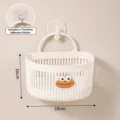 White plastic hanging storage basket with cartoon face, wall-mounted organizer, 18x16cm. - Large with Small Mouth