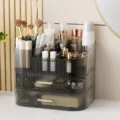 3-Schicht transparente graue Acryl Kosmetik Aufbewahrungsbox für Schminktisch und Pinsel. - Cremefarben 3-lagig (2 Schubladen) - Transparentes Grau