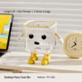 Pattumiera da scrivania trasparente con coperchio, mani e piedi carini, grande scatola portaoggetti. - Dimensioni grandi con coperchio + occhi DIY + piedi DIY + mani