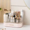Rosa doppelstöckiger Acryl Kosmetik Organizer, Make-up Aufbewahrungsbox mit Schublade. - Cremefarben 2 Ebenen [1 Schublade] (Rosa)