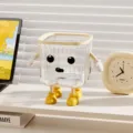 Cestino da scrivania trasparente con mani e piedi carini, scatola organizer in plastica. - Dimensioni grandi senza coperchio + occhi DIY + piedi DIY + mani