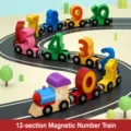 Wooden magnetic number train toy for kids, colorful educational building blocks set. - 12-Section