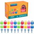 Montessori number learning lock toy set with colorful matching keys for early math education. - 10-Number Unlocking Toy