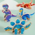 Blocs de Construction de Puzzle de Dinosaure 3D Magnétique DIY Jouet Éducatif en Bois - Lot de 4 (19x15x4cm)
