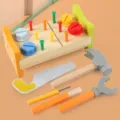 Wooden kids tool bench toy set with screws, nuts, hammer and saw for early learning development. - Nut and Nail Pounding Tool Bench