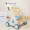 Wooden Baby Walker Montessori Educational Activity Center Toddler Push Toy with Ocean Theme - Blue Ocean Baby Walker