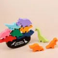 Wooden dinosaur balancing stacking game blocks set, kids educational tabletop toy with base - 20.5*13*3cm / Dinosaurs