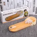 Wooden desktop bowling game toy set with mini pins, metal ball and wooden track for kids. - Standard Type