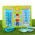 Jouet de laçage de chaussures en bois Montessori pour tout-petits, planche éducative pour enfants. - Style Garçon / Vert