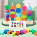 Wooden geometric shape sorting stacking toy Montessori early education cognitive matching puzzle block set - Geometric Shape Sorting Column