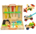 Children wooden cartoon tool box toy set for boys, simulation pretend play construction kit. - Cartoon Toolboxes