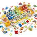 Montessori houten educatieve speelgoedset met getallensortering en leuk visserijspel. - CSDW068 schoolbus telborden
