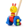 Holz Baby Schiebespielzeug Cartoon Tier Kleinkind Lauflernwagen mit bunten Holzrädern. - Katze