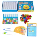 Children early education color classification pom pom toy set with sorting box and tools. - Fuzz Ball Color Classification Toy