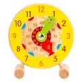 Wooden learning clock toy for kids, educational time teaching aid with movable hands. - Yellow 12H