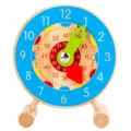 Wooden learning clock toy kids time teaching tool Montessori math educational clock model - Blue 12H